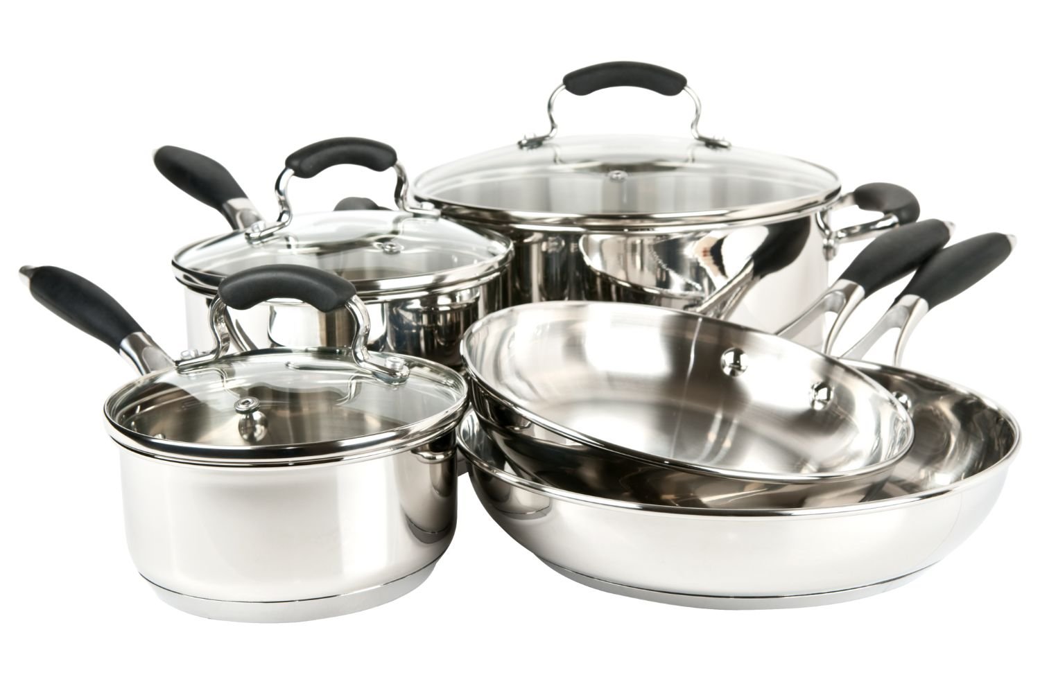 plusieurs poêles et casseroles en inox à choisir selon les besoins
